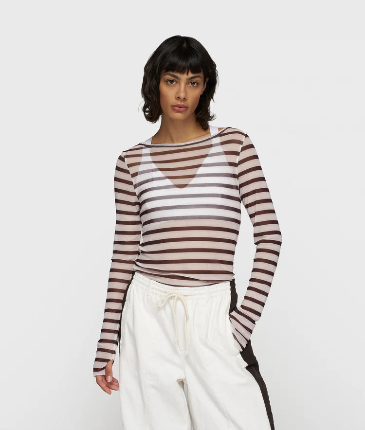 10DAYS MESH LONG SLEEVE STRIPES
