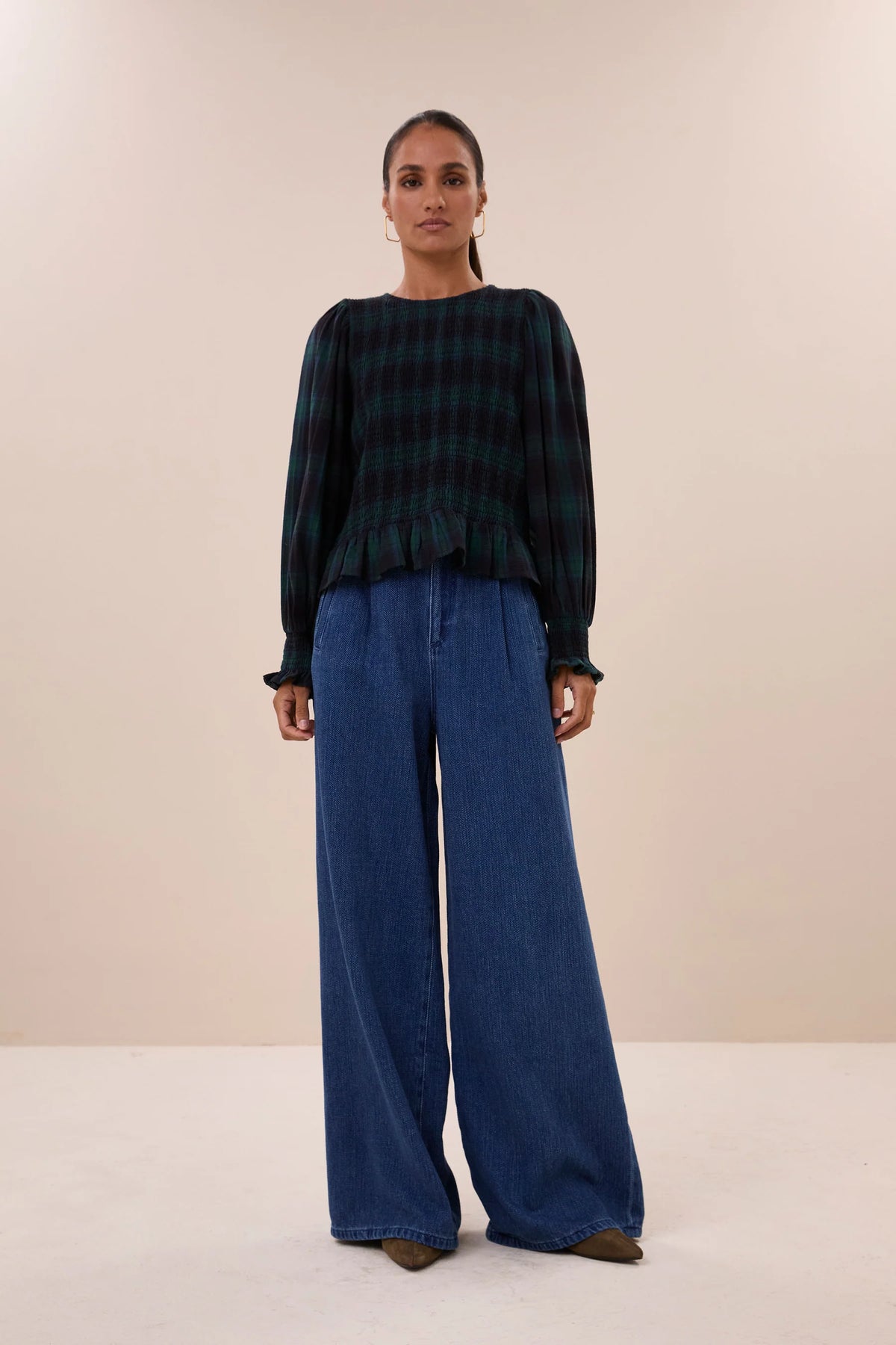 YENA GREEN CHECK BLOUSE - BY-BAR