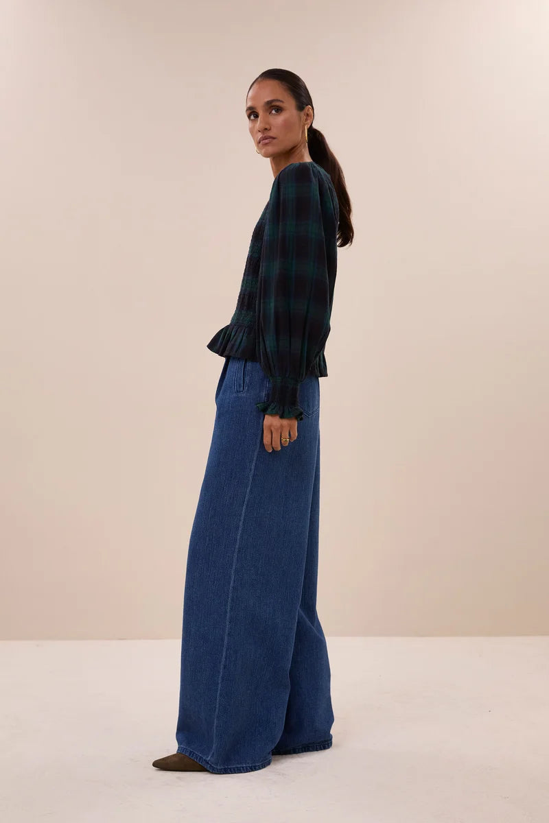 YENA GREEN CHECK BLOUSE - BY-BAR