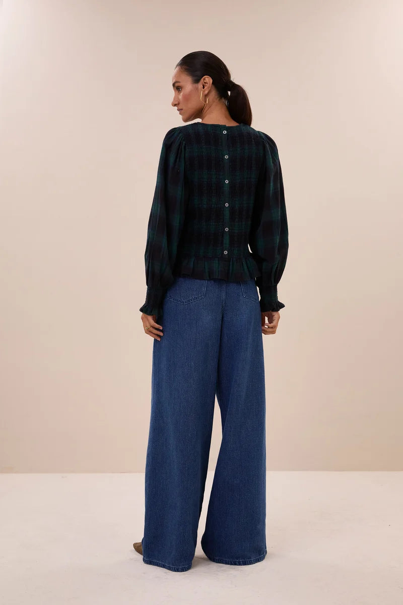 YENA GREEN CHECK BLOUSE - BY-BAR