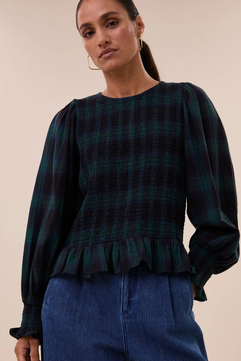 YENA GREEN CHECK BLOUSE - BY-BAR