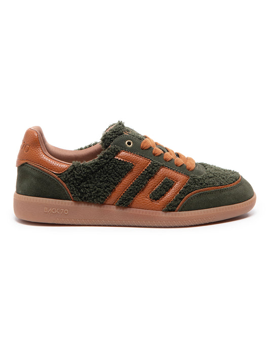 BACK70 CLOUD TEDDY OLIVE FUR OLIVE SUEDE TAN 70
