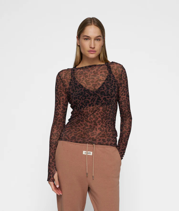 10 DAYS MESH LONG SLEEVE TEE LEOPARD