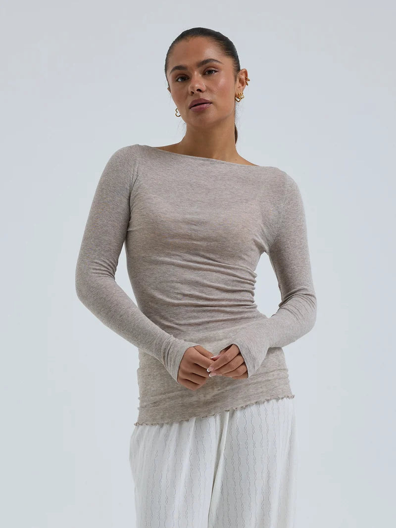 SEAMLESS BASIC COTTON BOAT NECK